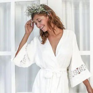 Piyama Ivory Lace Bridal Robe - Size XS